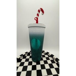 Starbucks Studded Tumbler 24oz Emerald Green Candy Cane Topper Holiday